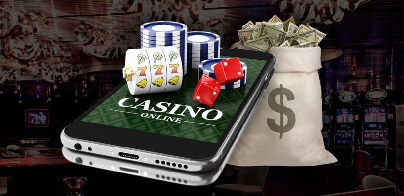 a picture of a phone, casino coins and USD money