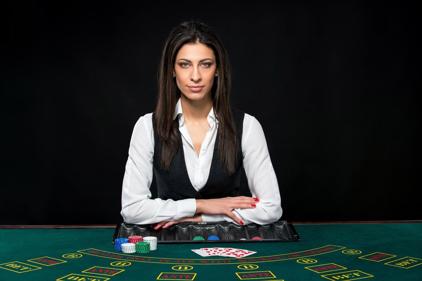 a picture of a woman at Blackjack table